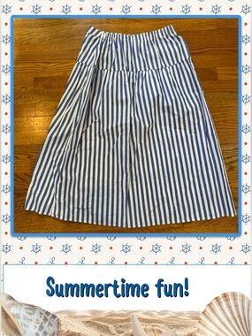 Old Navy Blue and White Vertical Stripe Midi Skirt